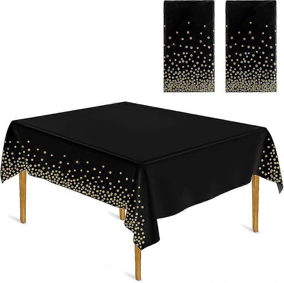 2 Pack Acsergery Disposable Table Cloth, Dot Black Gold Tablecloth, Confetti Rectangle Gift