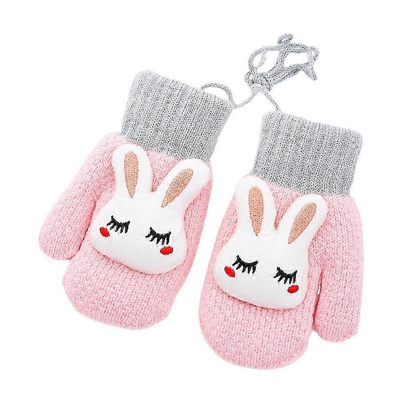 2 Pairs Children's Mittens With String Stretch Knitting Full Finger Snow Gloves Kids Magic Ski Gloves