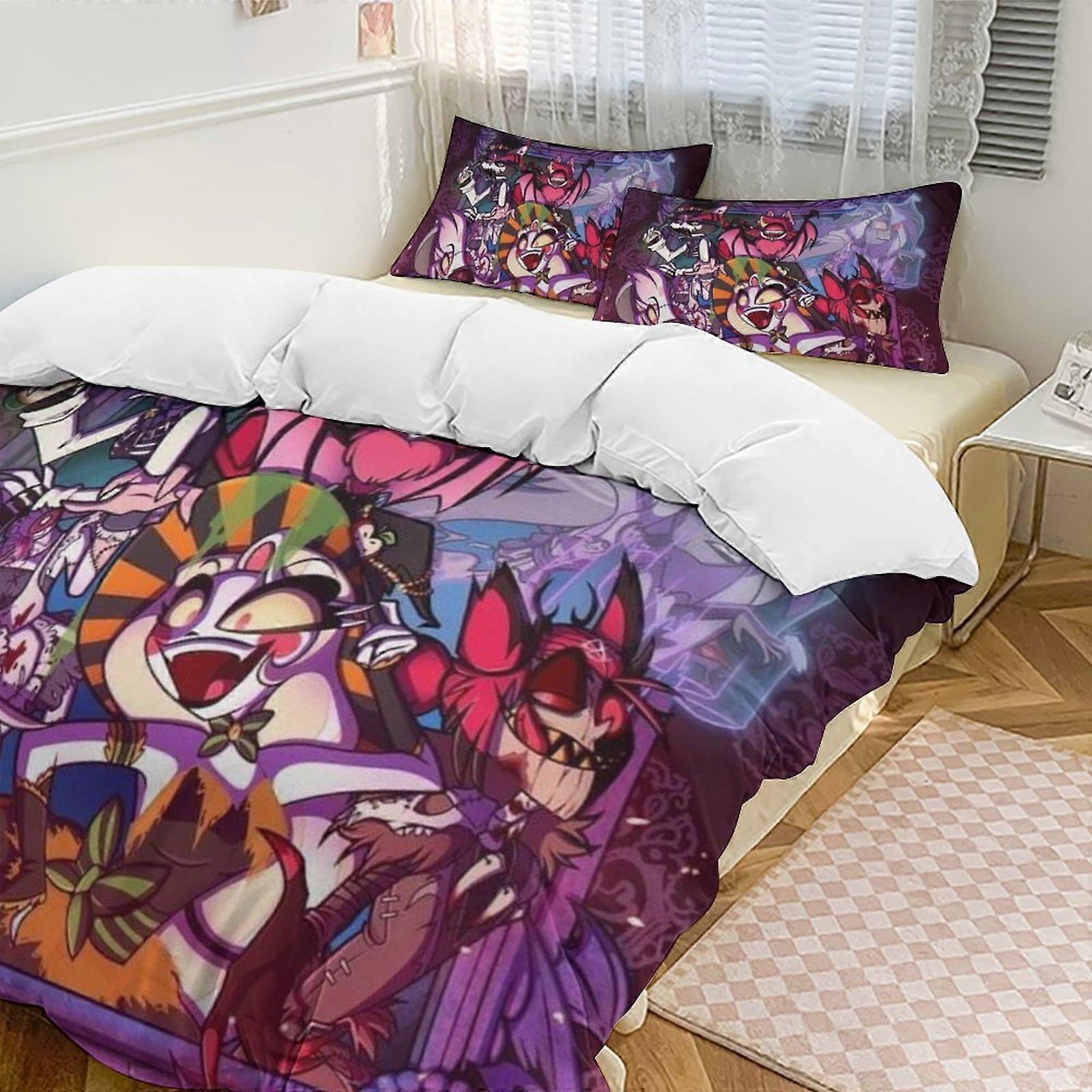 v341 Hazbin Hotel 2 Cama Capa de Edredom Conjuntos de Cama de Microfibra Conjuntos de Edredom Leve de 3 Peças, 1 Capa de Edredom e 2 Fronhas para Crianças aa341