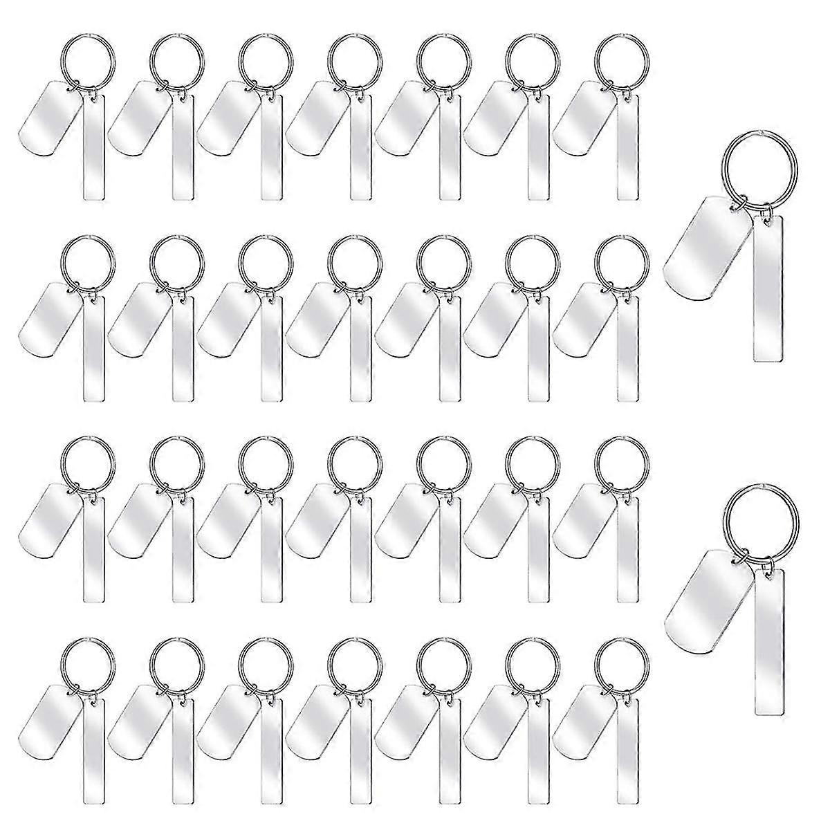彫刻可能な金属製キーホルダー 長方形の金属スタンピングブランク 30個 彫刻用 ステンレススチール製キーリングタグ
