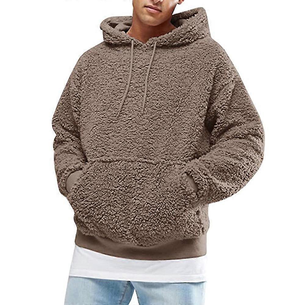 Mannen Solid Drawstring Hooded Pullover Fleece Hoodie met lange mouwen
