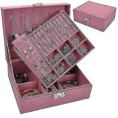 Double Layer Earrings Jewelry Storage Box(pink)