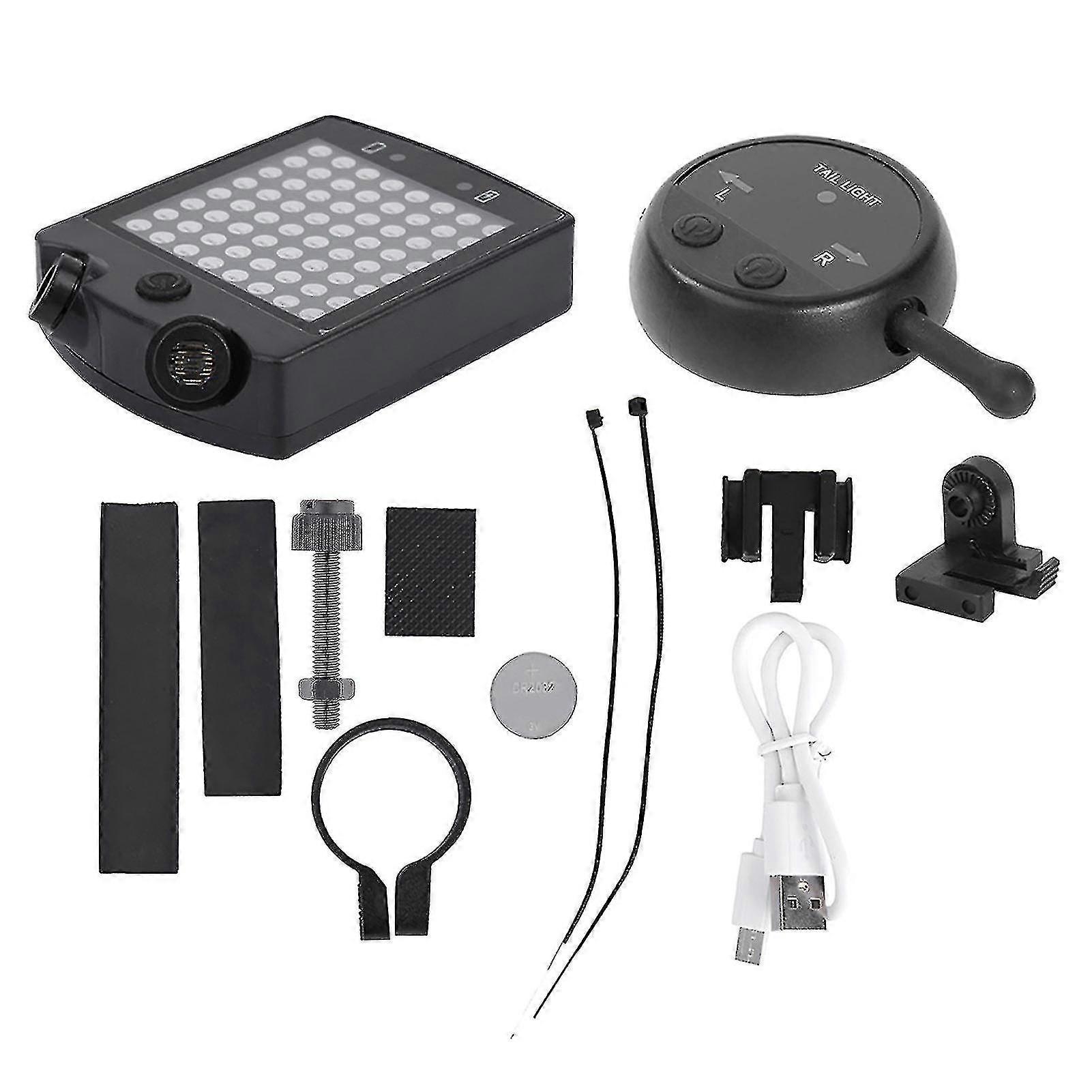 Bicycle Bike Wireless Remote Control Steering Brake Turning Lamp Usb Rear Light Black