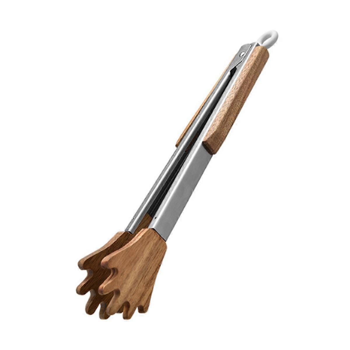 Wooden Kitchen Tongs Palm Clamp Cooking Tongs, Non-Stick High Temperature Resistant, Stainless Stee