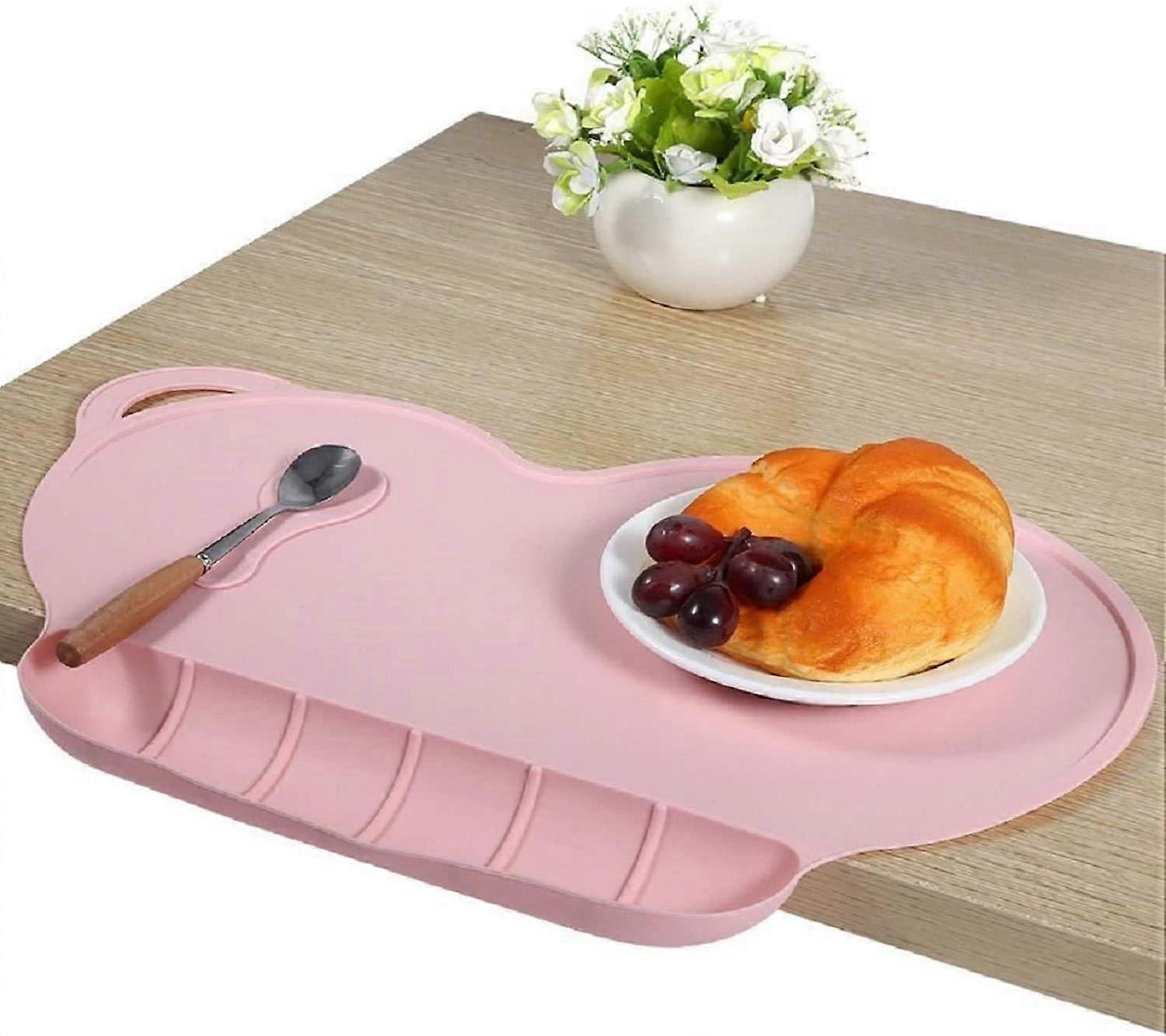 Set de Table Enfant en Silicone tanche Portables, Antidrapants, Faciles Nettoyer et Rutilisables (Rose)