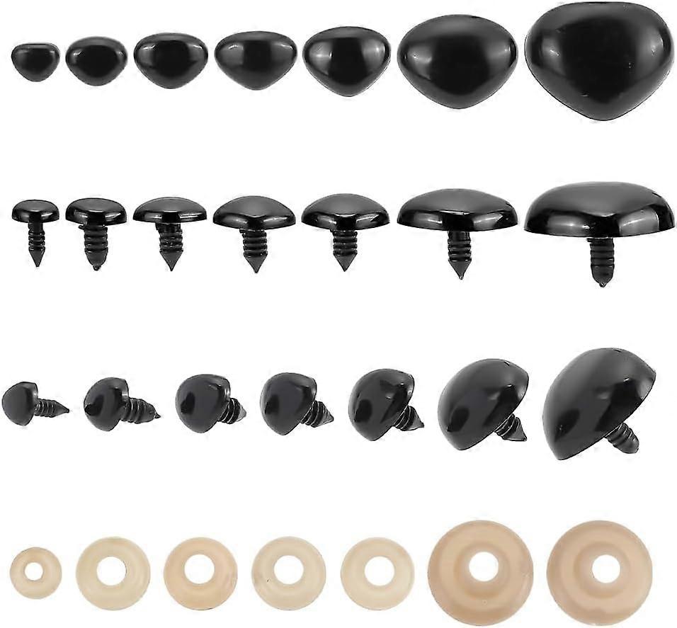 140 Sets Black Safety Noses 7 Sizes Plastic Crafting Noses Triangle Animal Safety Noses with Washers Crochet Noses for Amigurumi Craft Puppet Plush St