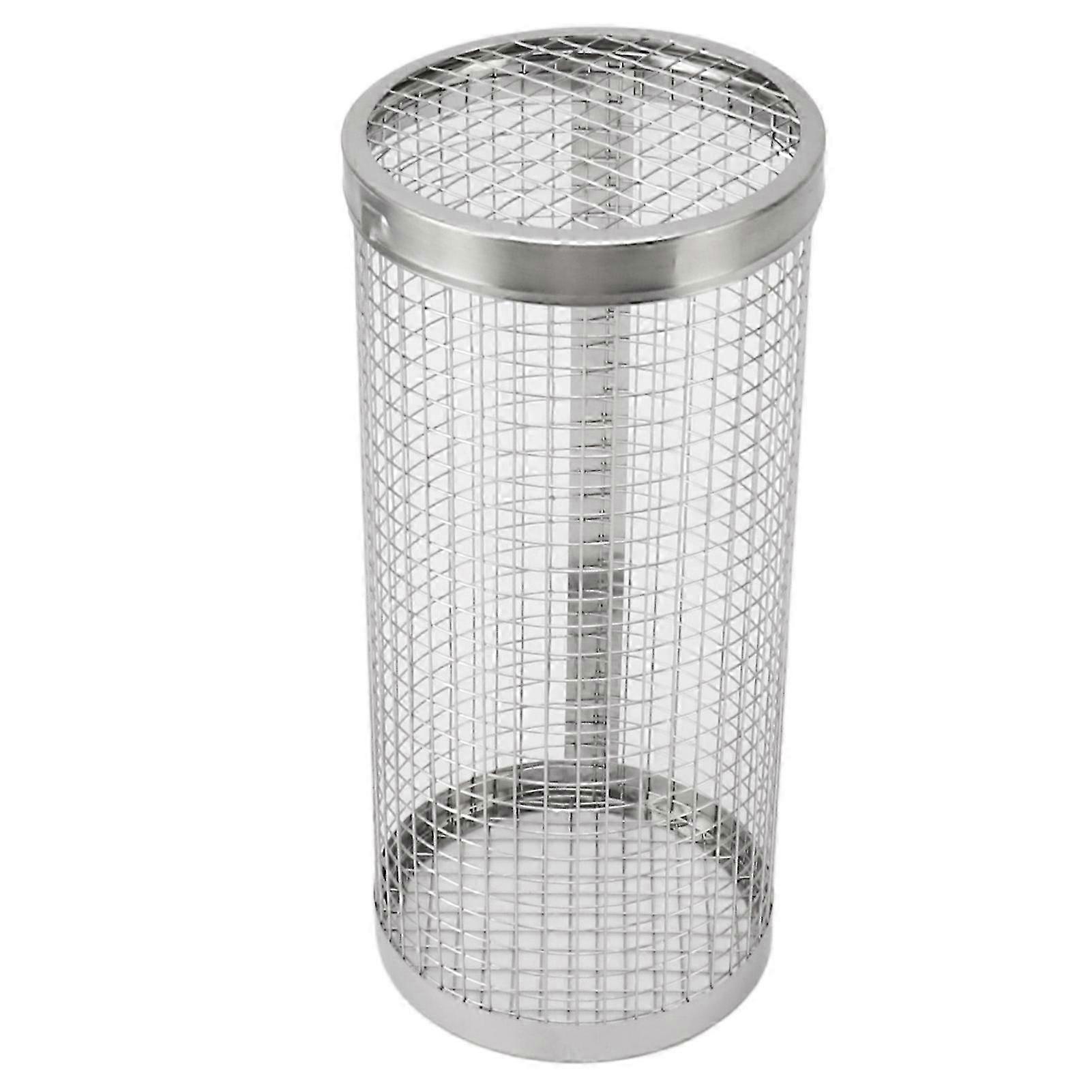 BBQ Net Tube Rolling Grilling Basket Stainless Steel Wire Mesh Cylinder Grill Basket with Fork Hook for Outdoor Barbecue Camping S
