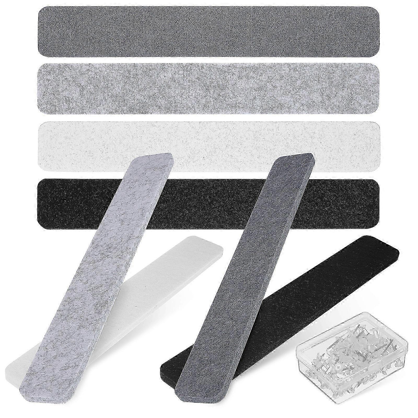 8Pcs Felt Pin Board Bar Self-adhesive Bulletin Board Strips with 50 Transparent Push Pins for Memos Notes Photos