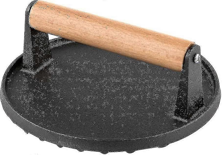 برجر سماشر غير لاصق برجر يضغط على اللحوم مكبس حديد زهر لحم الخنزير المقدد مكبس شريحة لحم شواية لحم وزن أداة شواء ثقيلة مع مقبض خشبي إكسسوارات الشواء