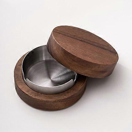 Walnut Ashtray With Lids Windproof Wooden Ashtray silver