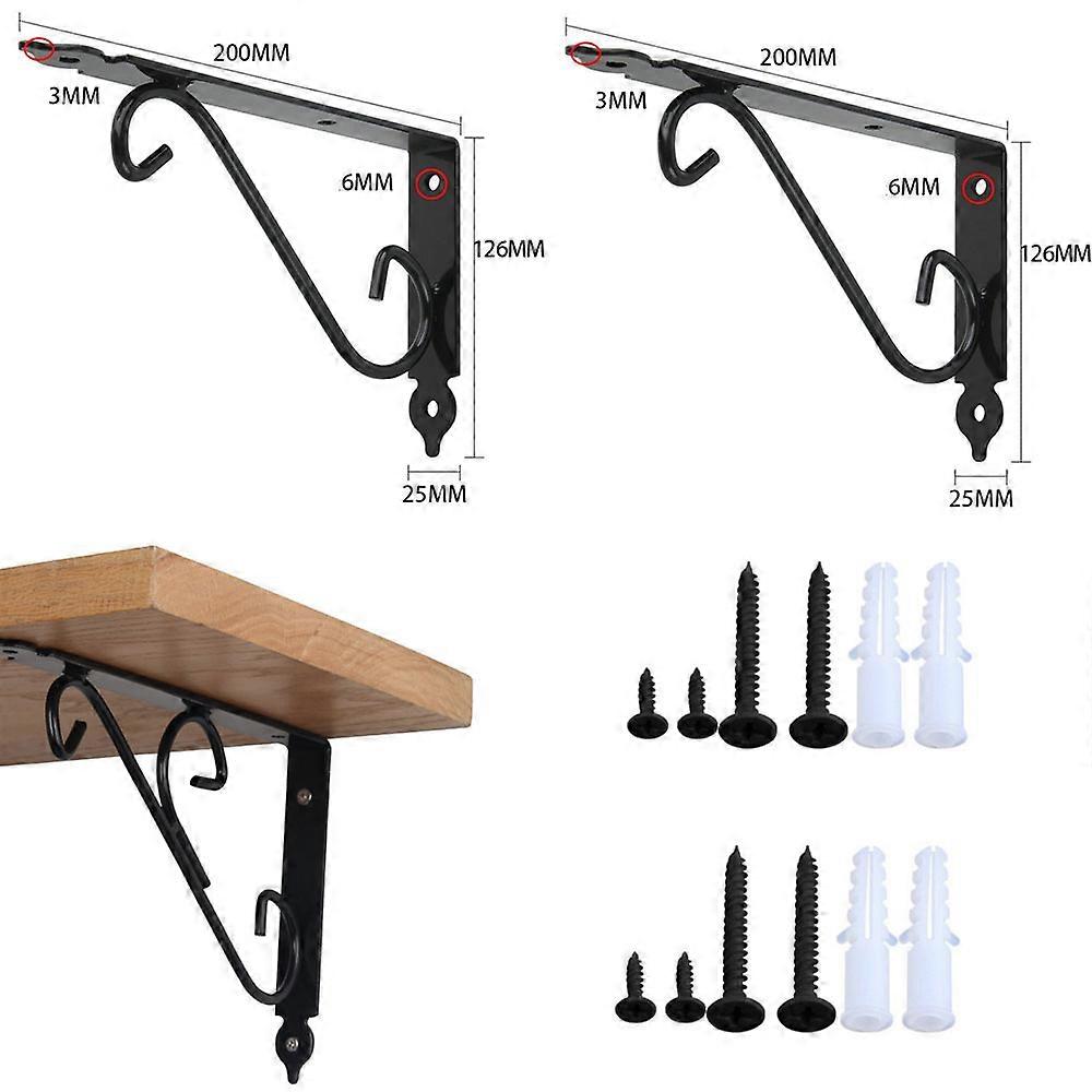 2-piece set (black, about 200*126*25mm) folding table stand Triangular Console, Split Shelf, Right Angle Iron Frame, Wall Support Frame, Laminate Fram