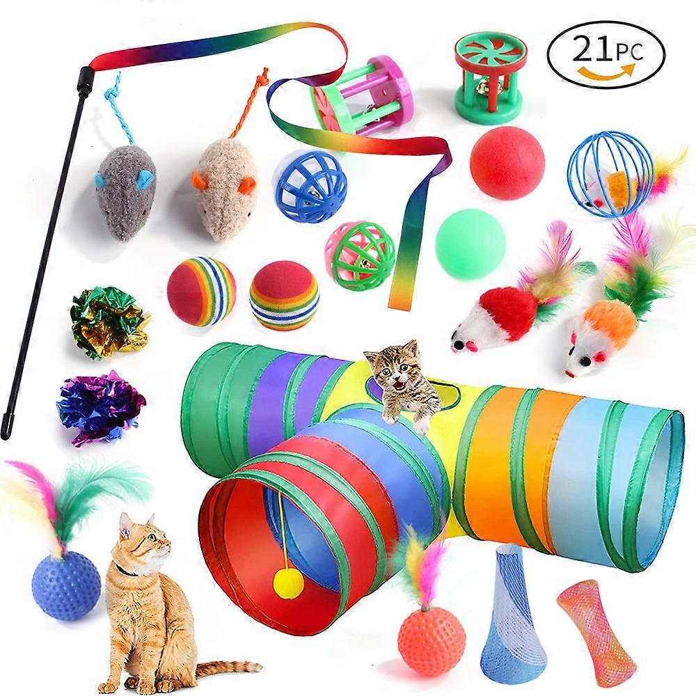 Cat Toy Set 21 Piece Three Way Cat Tunnel Multiple Combination Fun Cat Toy Set