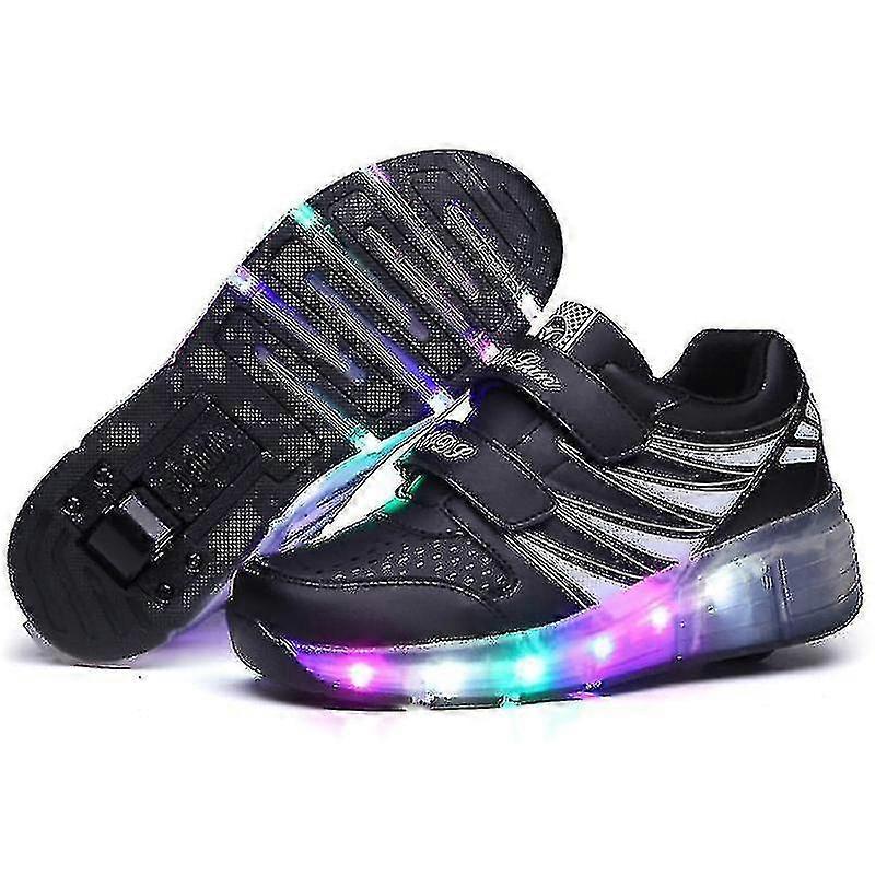 Led Light Up Roller Shoes Double Wheel Usb Rechargeable Skating Shoes Black/pink