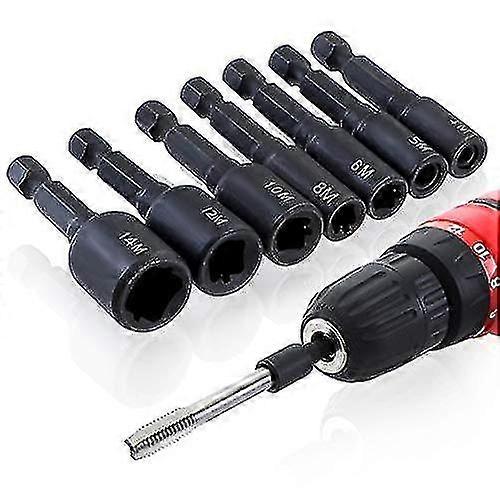 Exclent 7 adet M4-m14 Musluk Soket Adaptörü 1/4 İnç Altıgen Şaft Makinesi Elektrikli Matkap-yvan Için Kare İplik Sürücü Adaptörü Dokunun