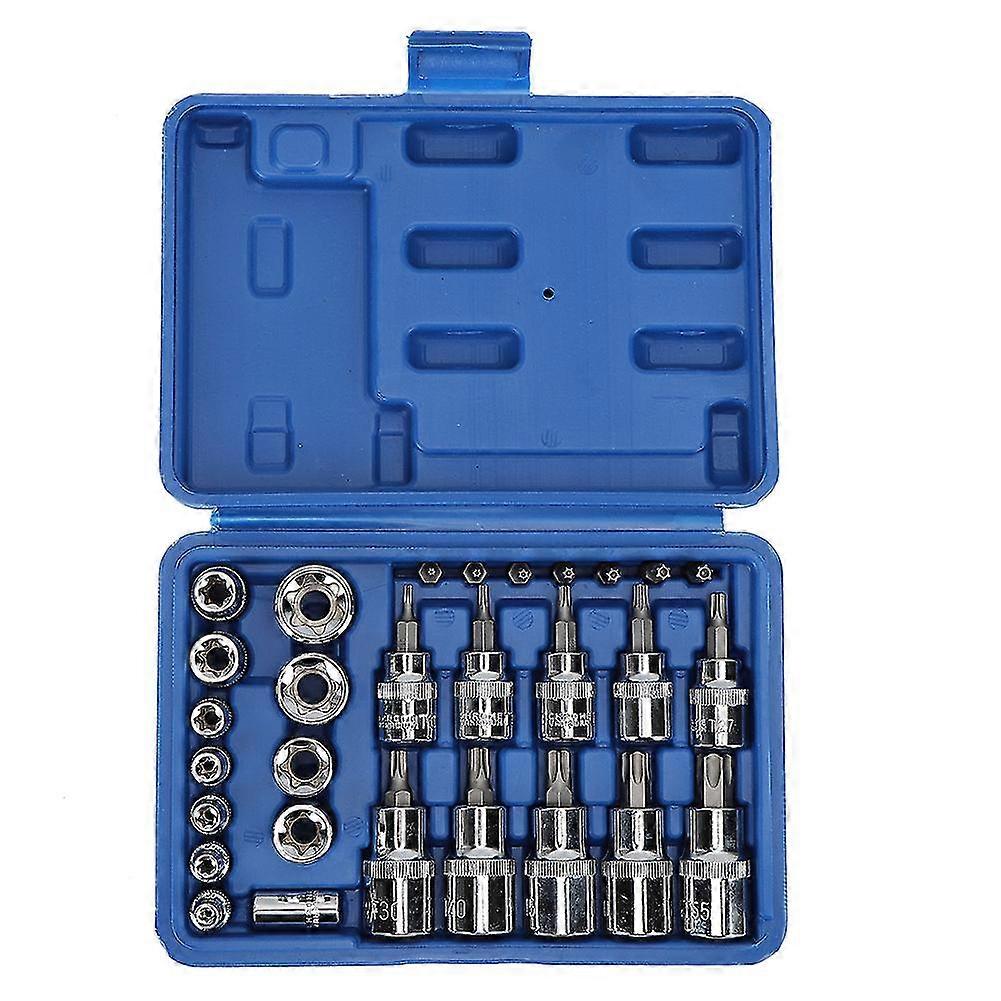 29Pcs Chrome Vanadium Steel Star Socket Set for Machine Repair with Storage Box