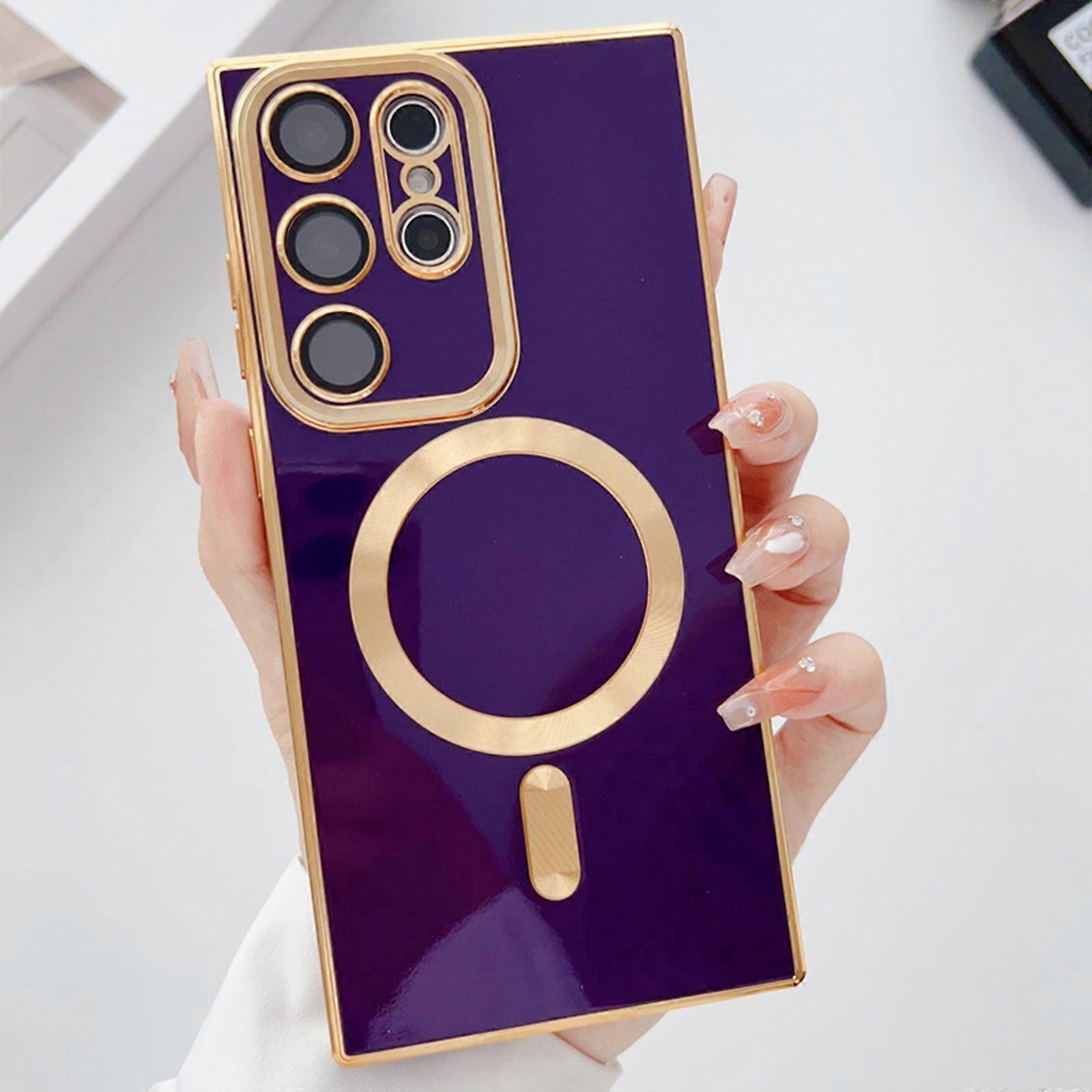 for Samsung Galaxy S24 Ultra Magnetic Case with Camera Lens Protector, Magnetic Case Full Protection Plating Anti-Scratch Slim Case Cover