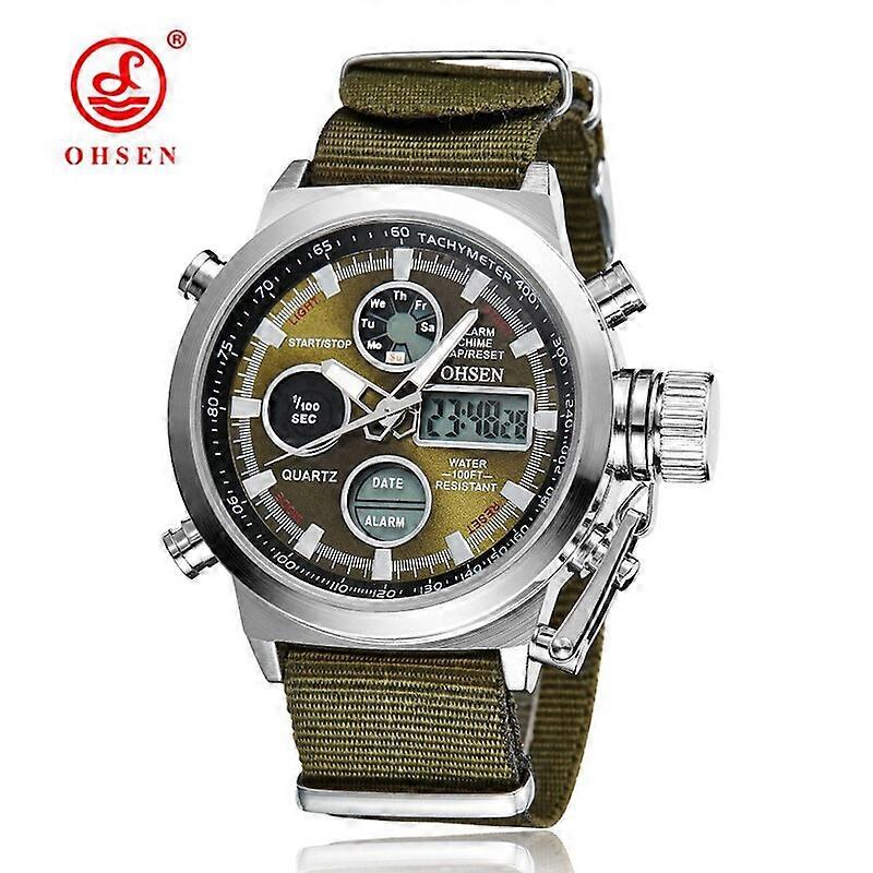 OHSEN Men Quartz Watches Military Sports Watch Digital Army Green