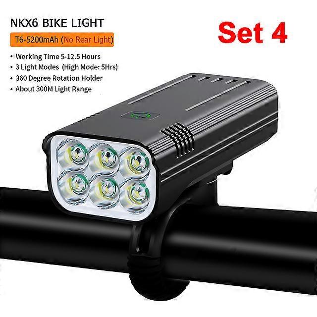 Luce per bicicletta da 10000 mAh con indicatore digitale della batteria Set di luci per bici ricaricabili USB 8 torce a LED Set di 4