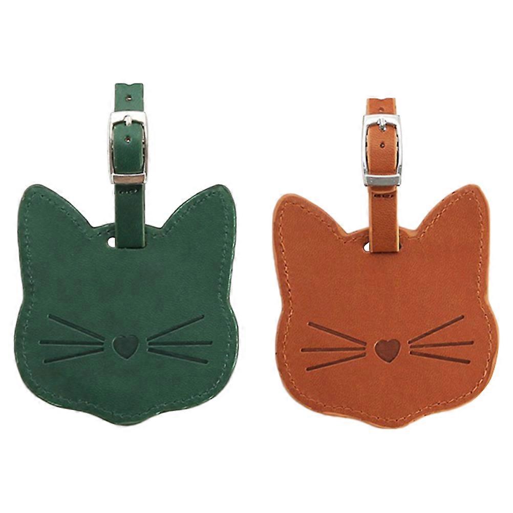 2pcs Cat Head Pu Baggage Tag Luggage Tag Boarding Pass Labels (Random Color)