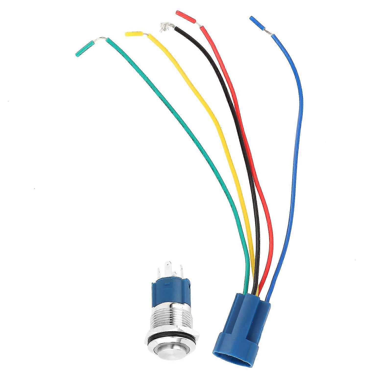 2024 12V 0.6in LED Light Push Button Self-Locking Self-Reset Waterproof Toggle SwitchBlue Light
