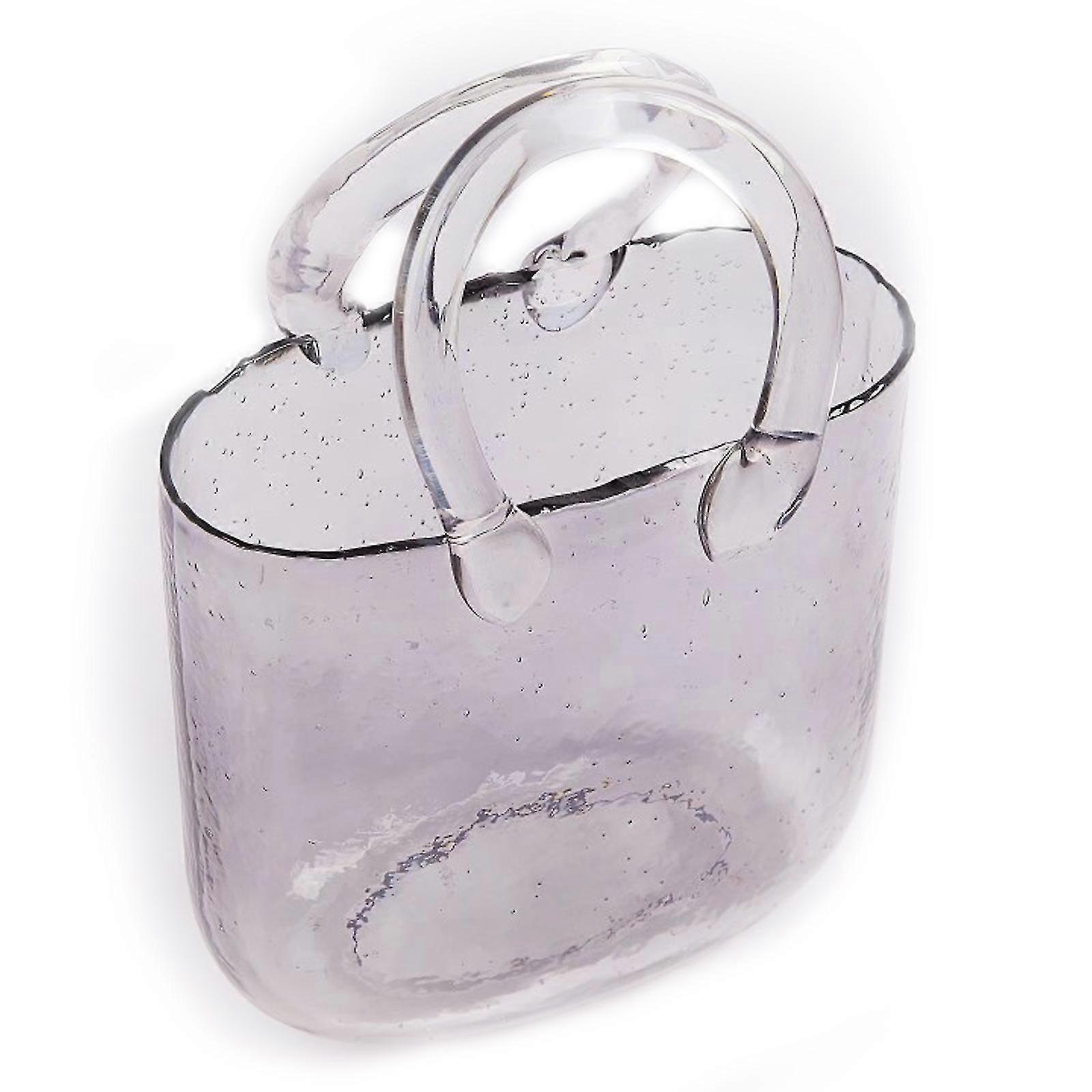 Clear Glass Vases With Handle And Bubbles Within Vase,unique Purse Vase For Flowers