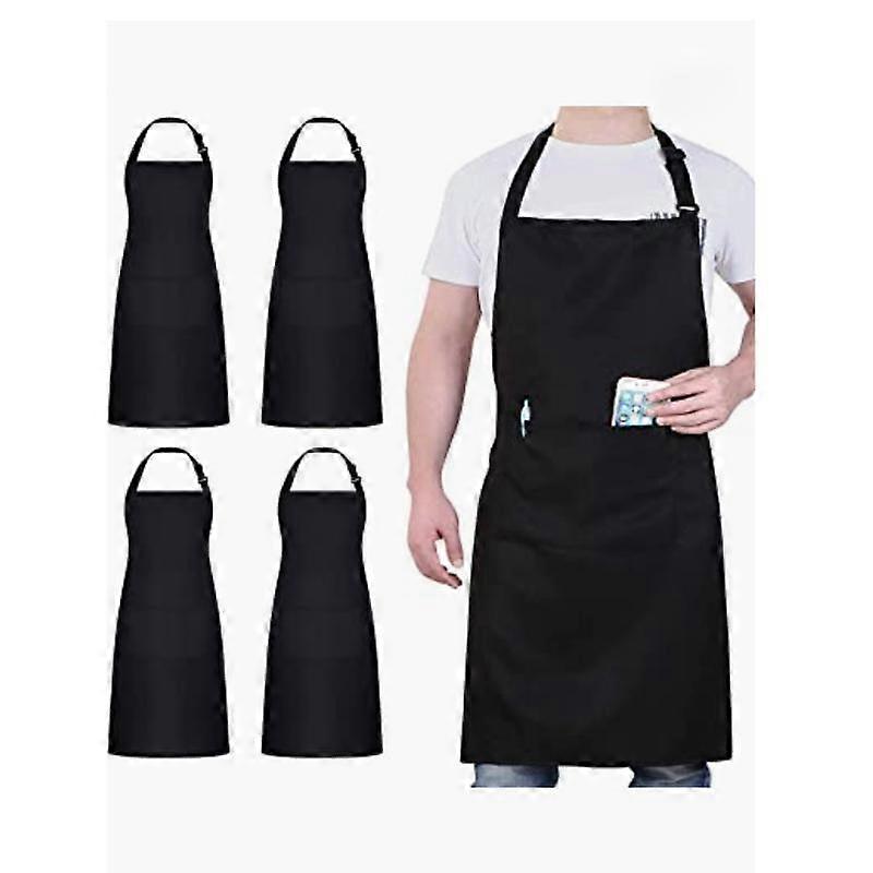 4Packs Chef Apron,Black Apron with 2 Pockets,Waterproof Adjustable Apron,Perfect for Kitchen Cooking Baking Restaurant,Professional Apron
