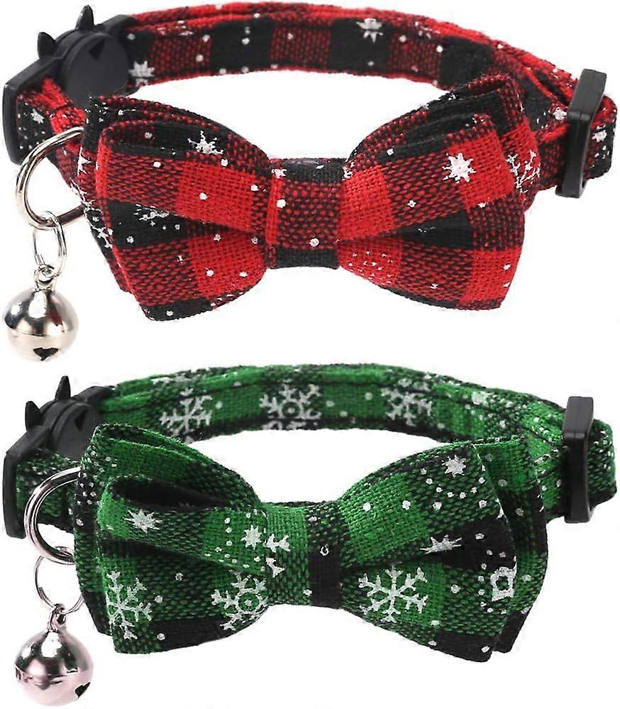 2er Pack/Set Weihnachten Katzenhalsband Breakaway mit süßer Fliege und Glocke für Kätzchen verstellbares Sicherheitsplaid