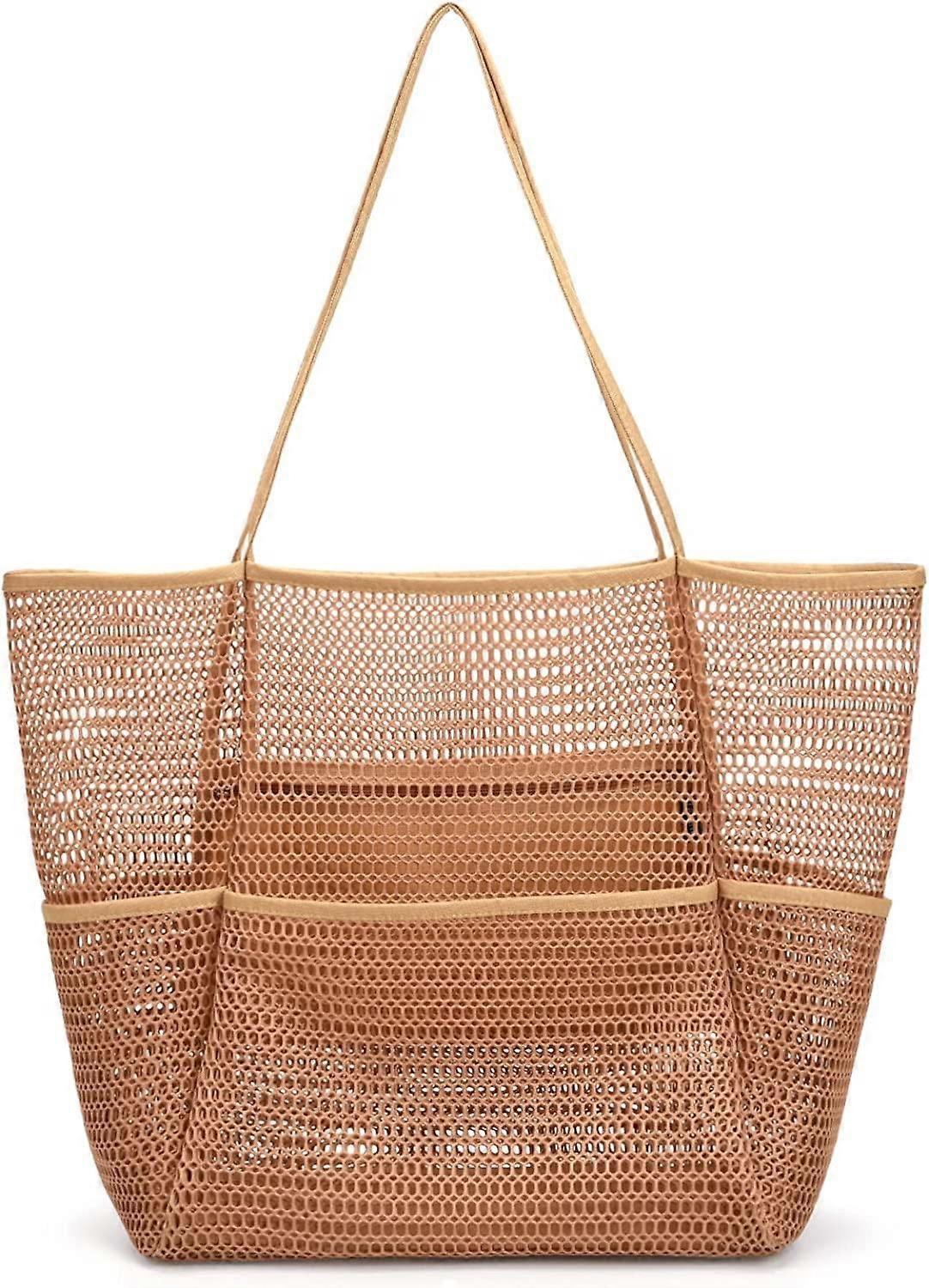 Large Mesh Beach Tote Bag with Multiple Pockets