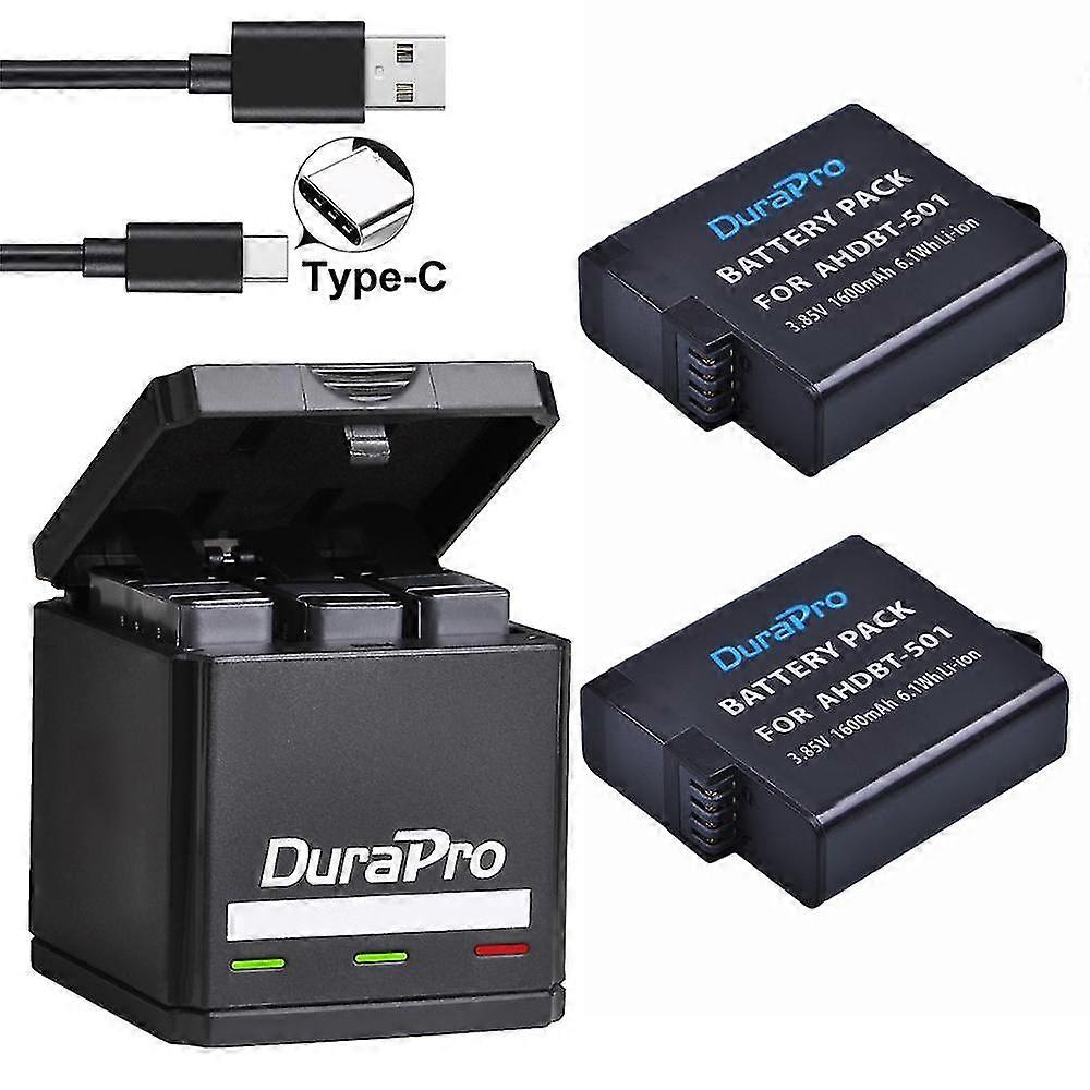hgBatería para GoPro Hero7 hero 5 Hero 6 Negro + USB Cargador de 3 puertos con puerto tipo C para GoPro Hero7 6