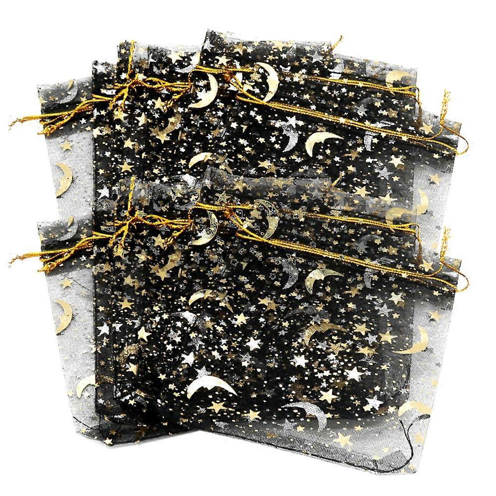 50 stk Star Moon Pattern Candy Drawstring Gauze Poser Gave Favor Storage Candy poser for emballasje Bryllup (svart)