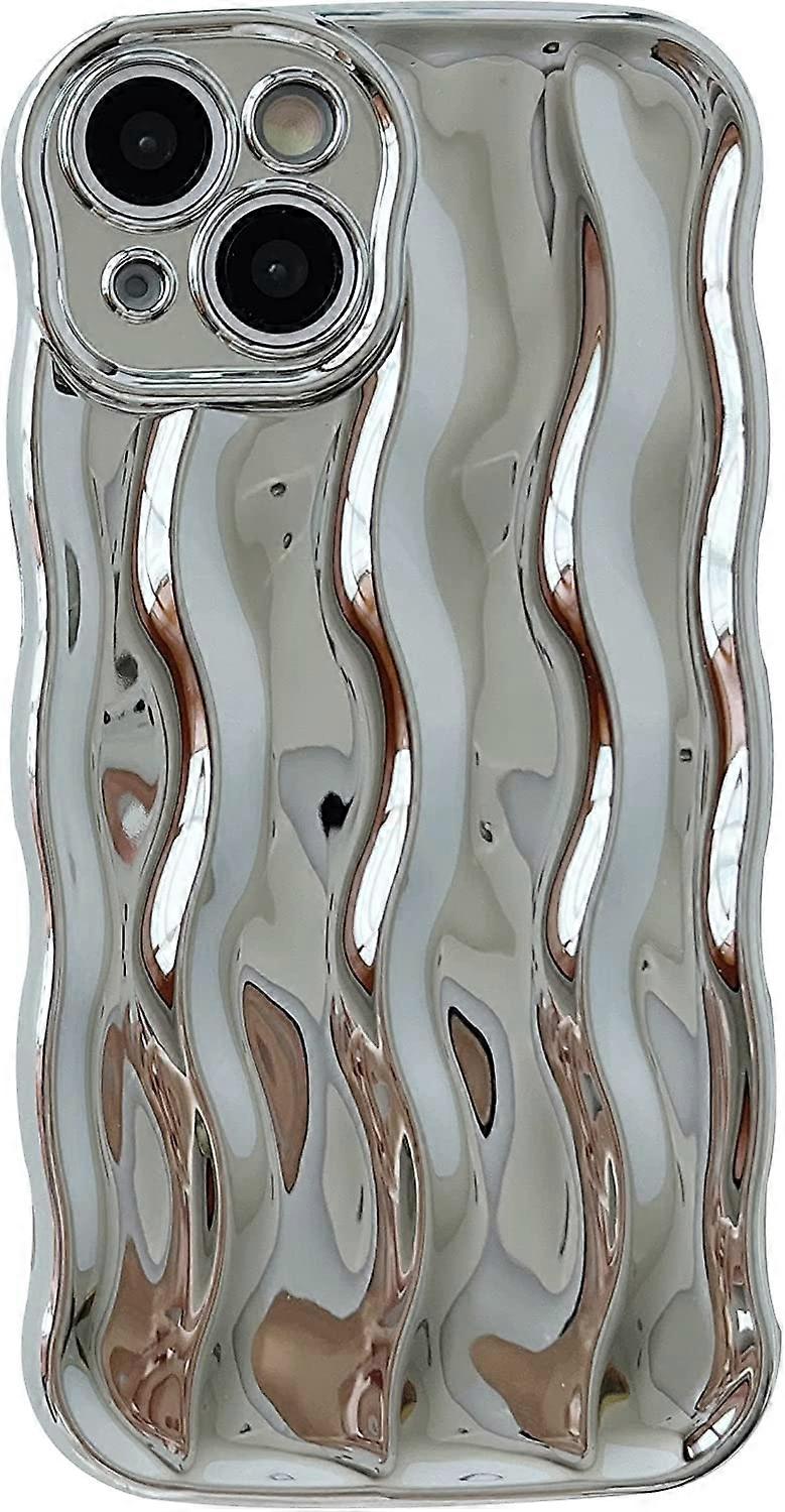 Water Ripple Pattern Curly Wave Frame Soft Compatible with iPhone Case (Silver,iPhone 13 Pro Max)