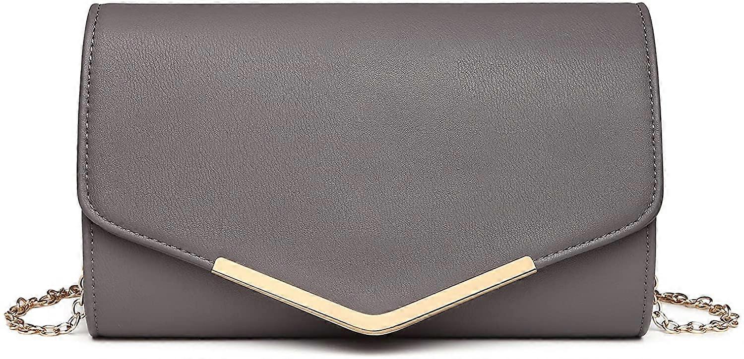 Grey  Women Clutches Soft Suede Velvet Pu Evening Party Wedding Chain Bag Envelope Purse Cluth Bags (Black)