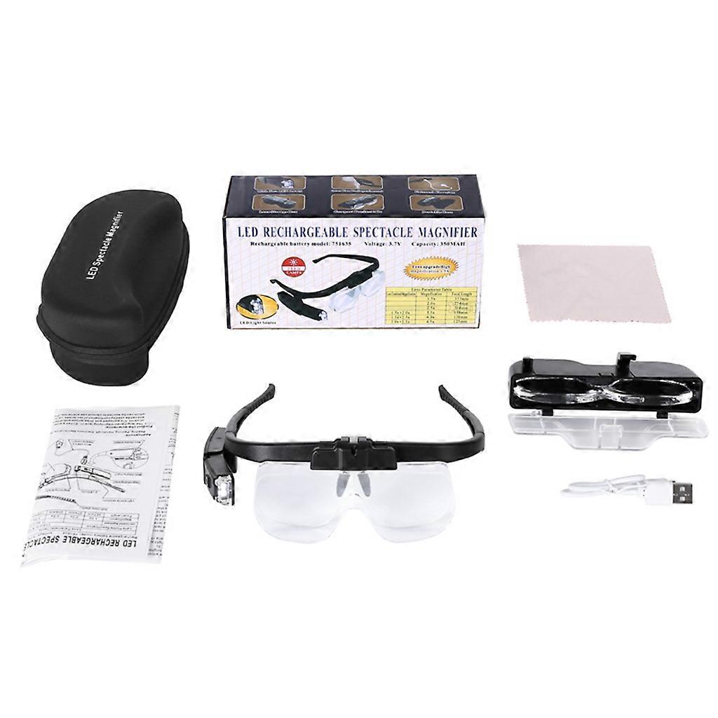 Headband Magnifier USB Rechargeable Head Mounted Magnifying Glasses with Removable Lenses 2 LED Lights for Reading Close