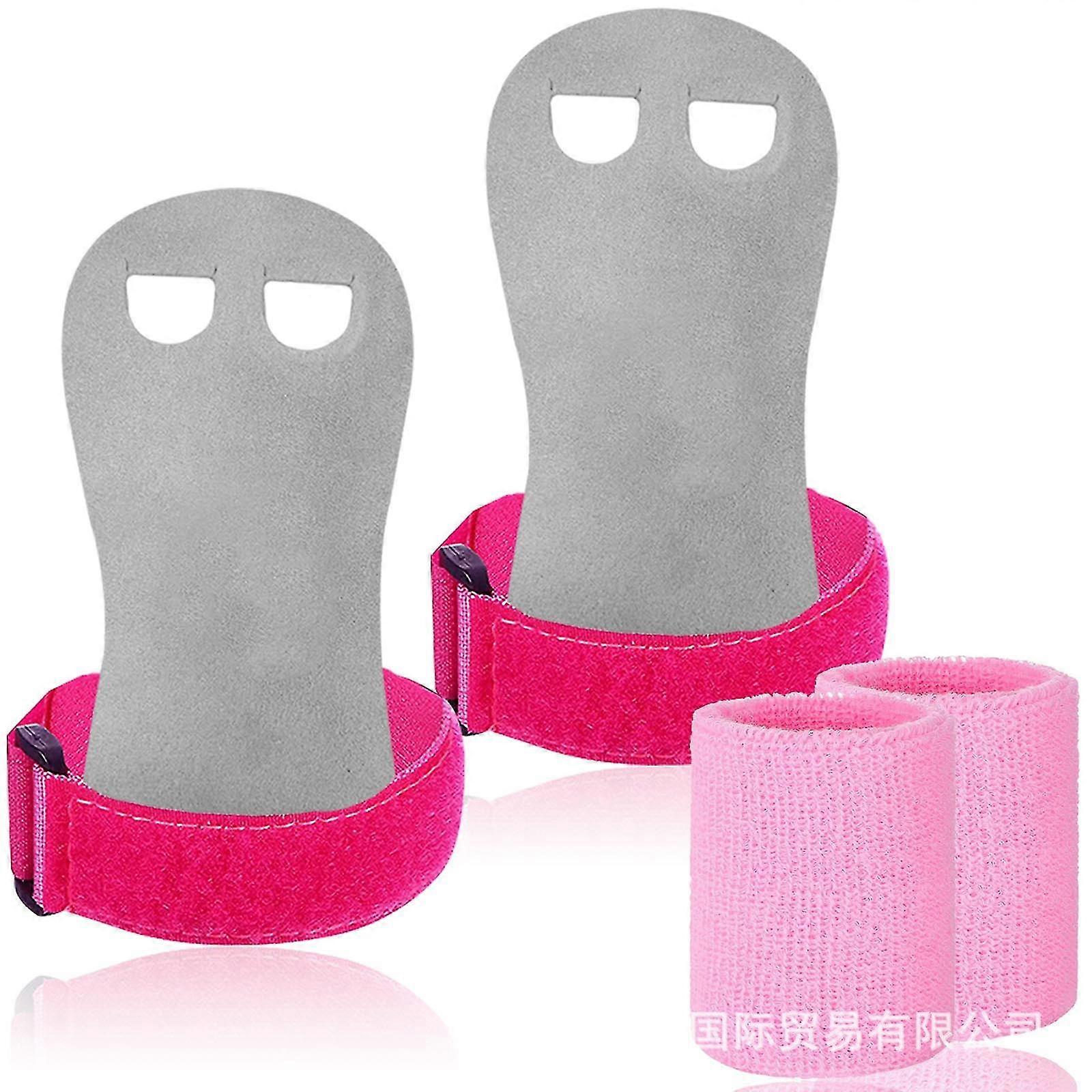 Mkk Kids Gymnastics Grips, Pink Childs Sport Palm Hand Grips Protectors With Pink Sweatbands Elastic Headband For Youth Kids Girls Boys Gymnastic Equi