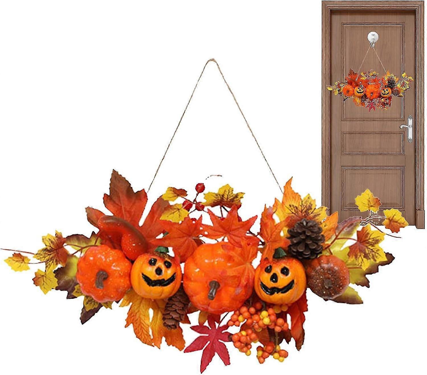 Halloween Pumpkin Maple Leaf Wreath