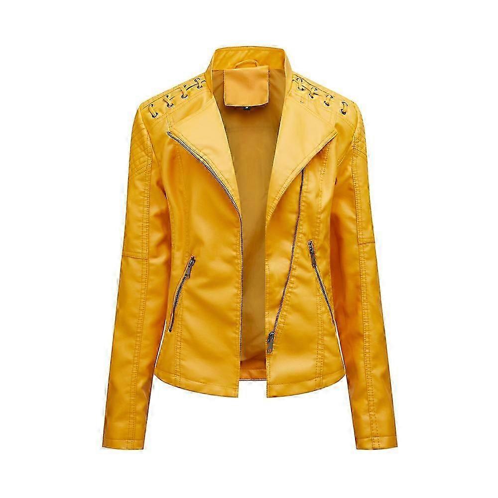 Vår Höst Läderjacka Kvinnor Slim Fit Motor Biker PU Läder Kort Kappa Stativ Krage Damer Dragkedja Ytterkläder Ny