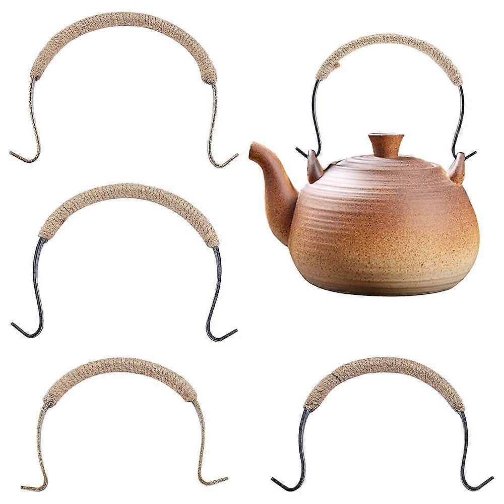 4Pcs 4 Style Iron Teapot Handle Wrapped with Hemp Rope DIY Replacement Kung Fu Teapot Accessories Supplies Mixed Color 78~109x132~146x18~19.5mm 1pc/st