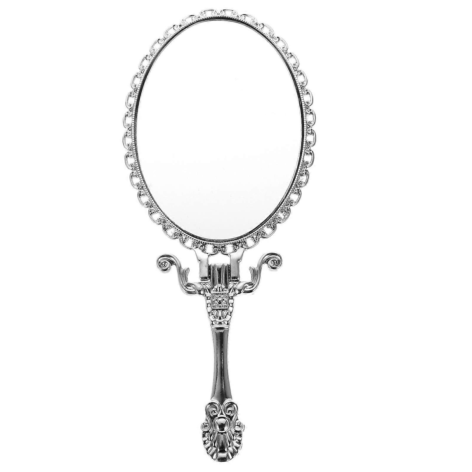 Retro Handheld Compact Mirror Metal Makeup Mirror with Handle for Home Travel
