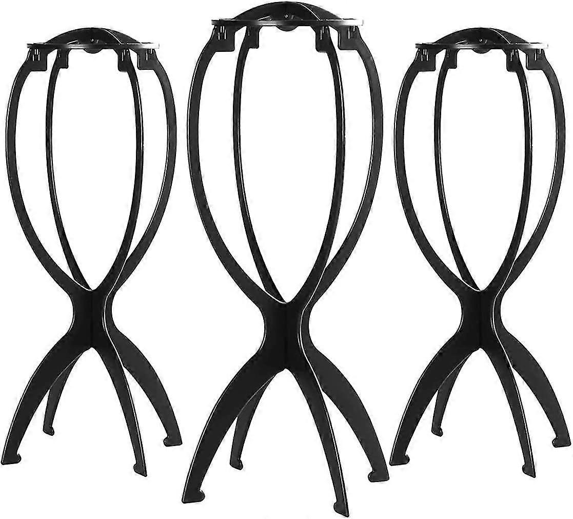 Wig Stands, Wig Head Stands For Wigs, Folding Wig Stands, Wig Display Stands, Black, 3 Pack