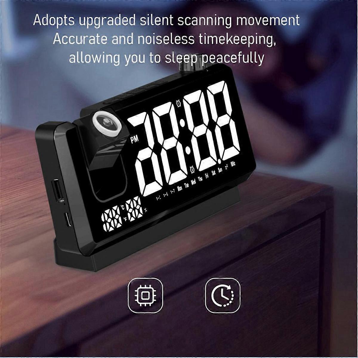Projection Alarm Clock HD LED Display Smart Projection Clocks for Bedroom 180 Degree Rotatable Digi