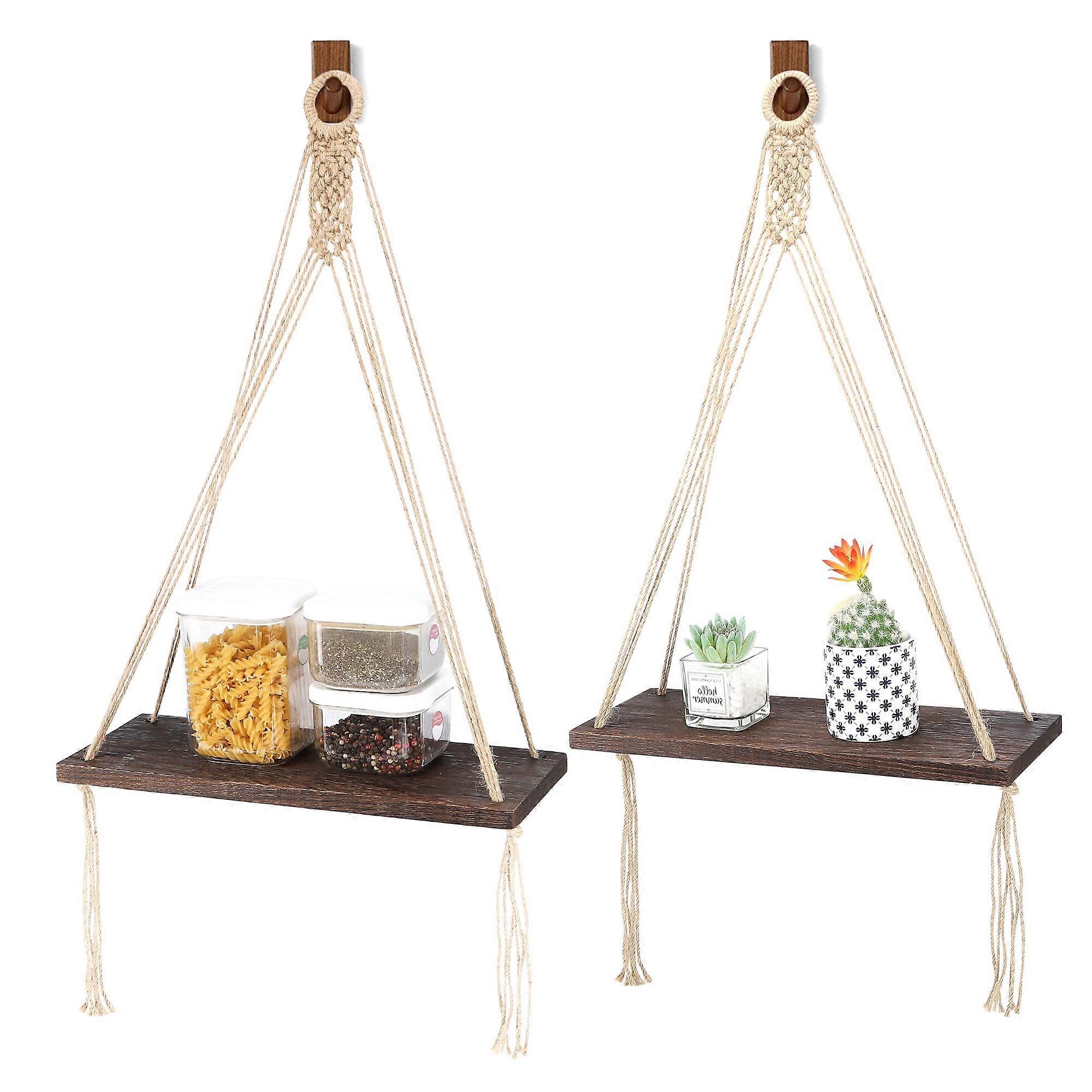 2 Pack Floating Shelves Boho Macrame Braid for Plant Storage