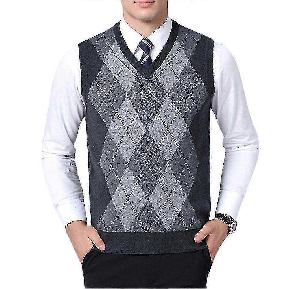 Herr Casual Rutig Höst V-ringad Stickad Väst