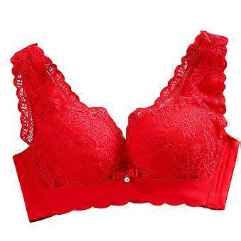 Lace Beauty Back Comfortable Bra Sexy Gathered Girl Seamless Underwear (Red38/85)