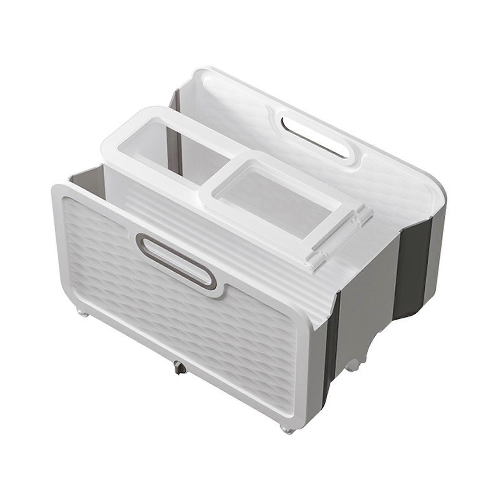 Folding Mop Bucket With Pulley, Multifunctional Mop Bucket Dirt Separation, Folding Cleaning Water Bucket with Wheels white double barrel
