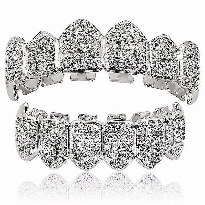 Silver Plated Mouth Teeth Grills - Top & Bottom, High-Quality