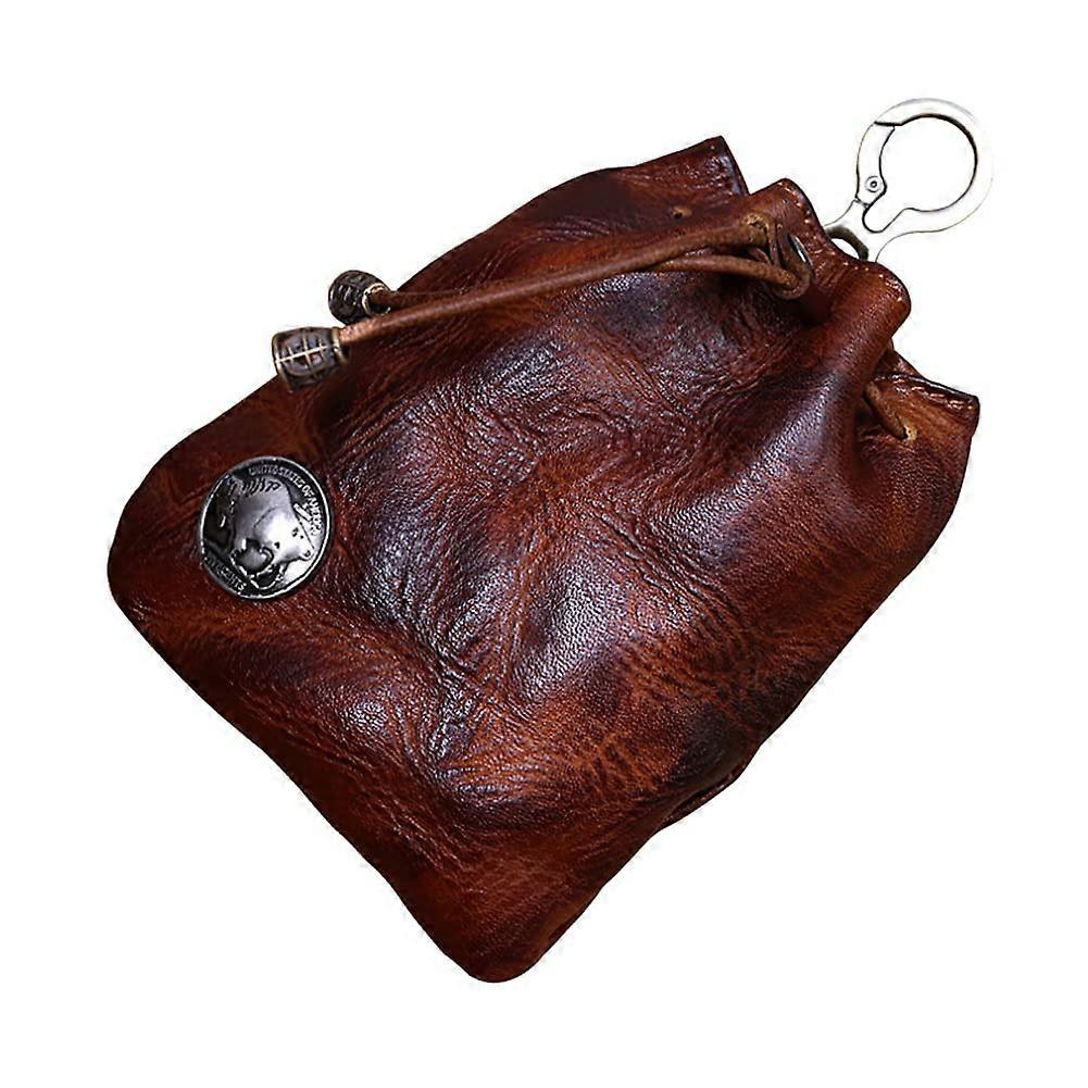 Medieval-Style Leather Keychain Pouch with Drawstring and Coin Organizer, Compact Size for Easy Carry