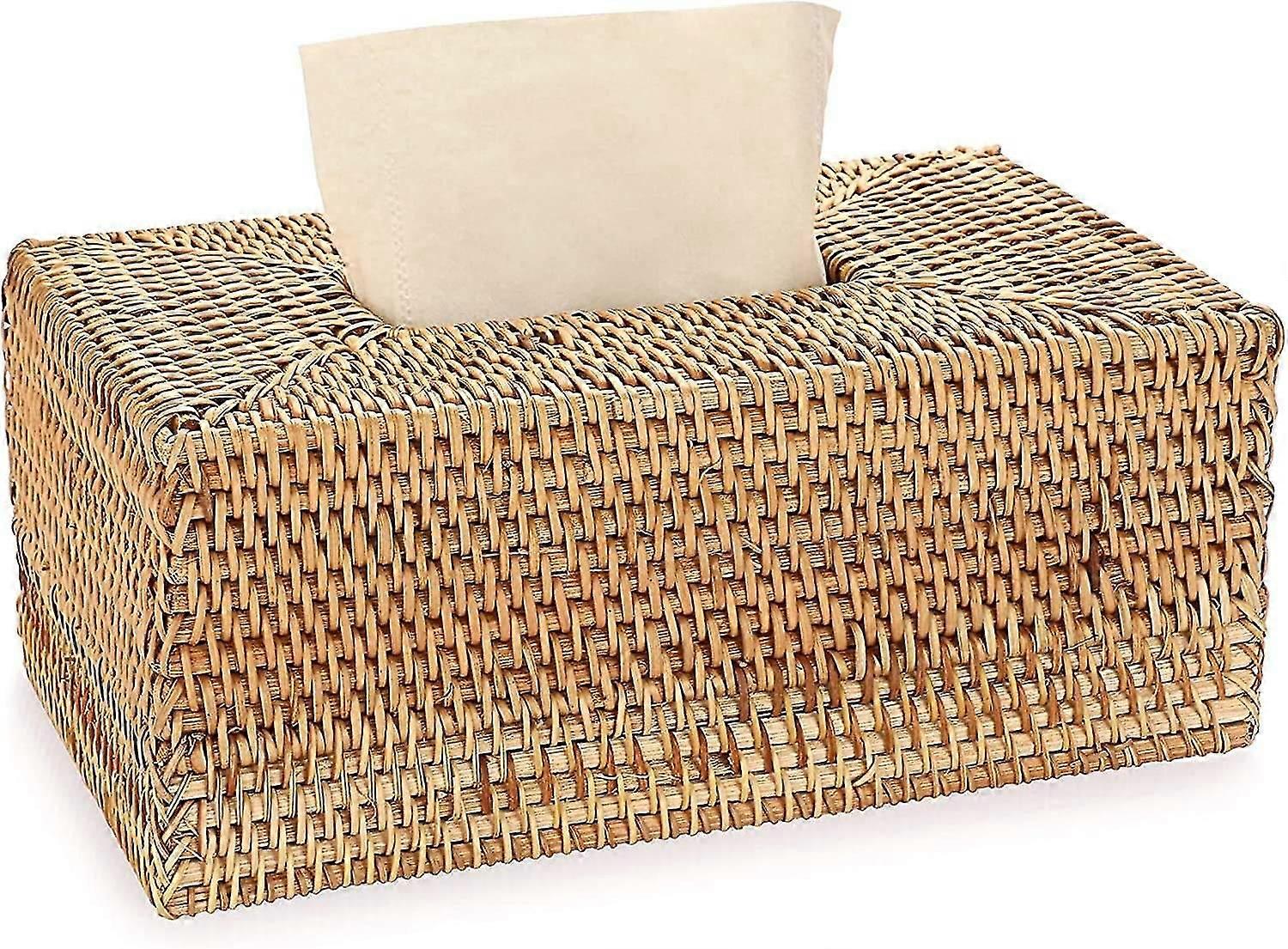 Rattan Rectangular Tissue Box Cover - Decorative Woven Wicker Napkin Tissue Box