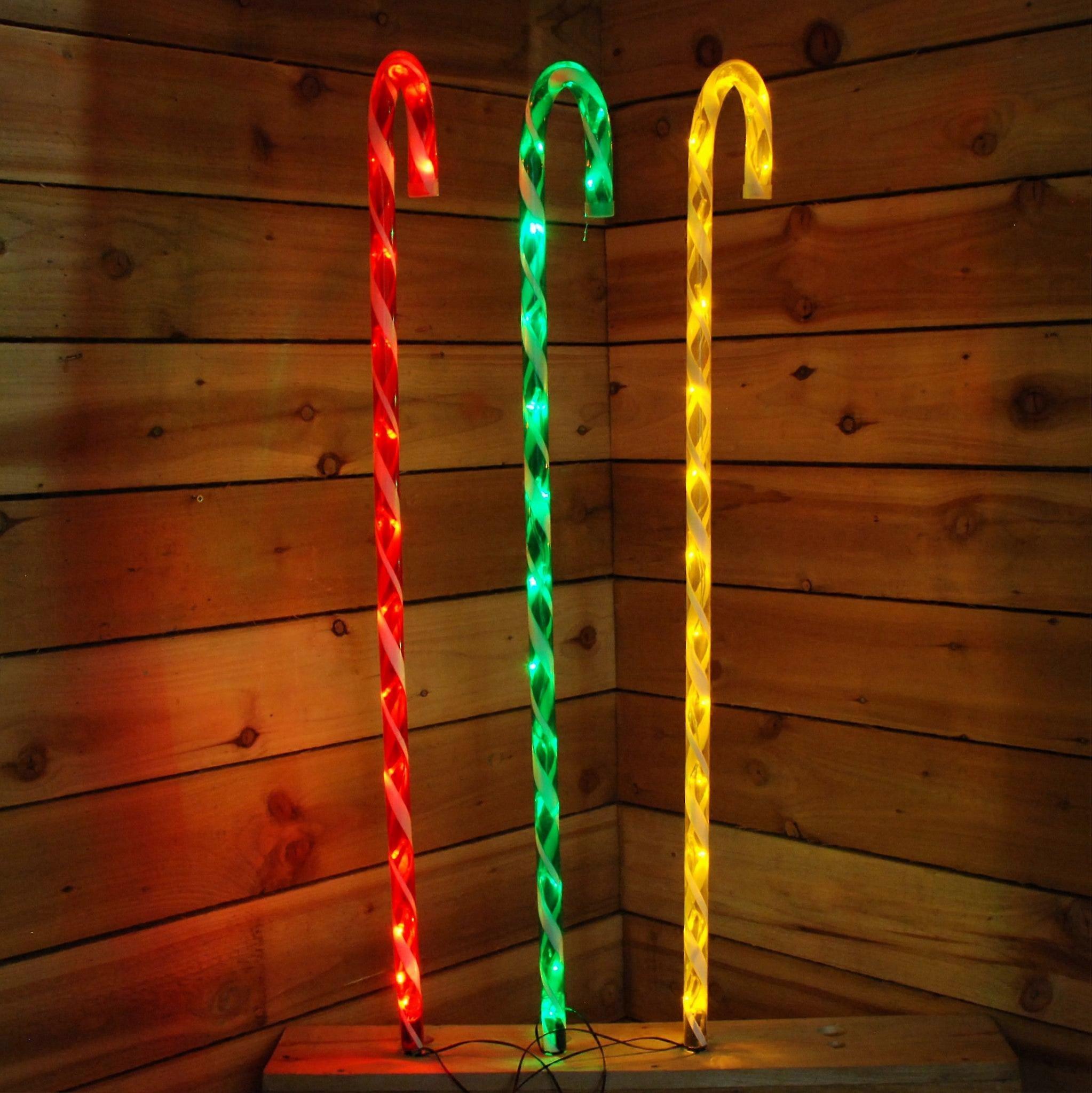 3 X 1m Outdoor Candy Cane Large Path Light With 45 Multi Coloured Led's