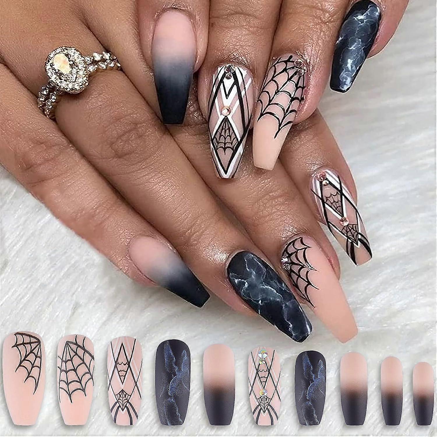 Press-On Nails, Long Lasting, Marble Design For Unforgettable Style, 24Pcs Reusable UV Finish False Nails, Easy Application And Removal, Perfect For
