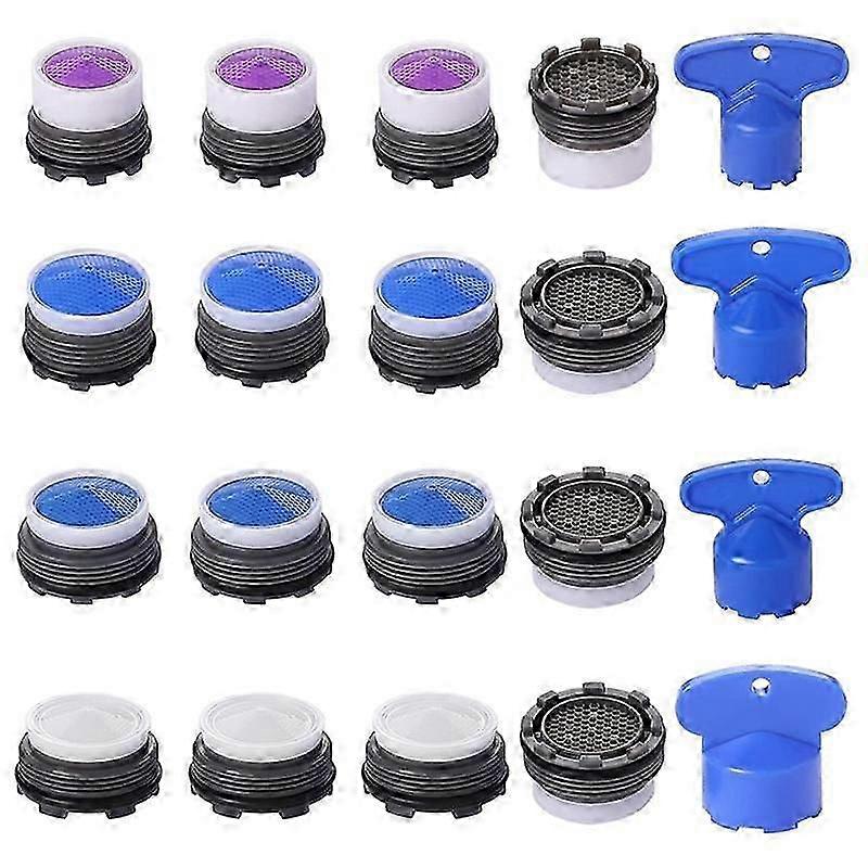 20Pcs Faucet Aerators, M16.5 .5 M21.5 M24 Faucet Cache Aerator Water Saving Flow Restrictor with Key Removal Wrench